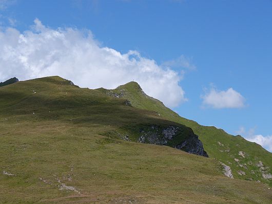 Der Gipfel (Bildmitte) in Sicht. 20 Minuten sollte es nur noch dauern, bis wir am Gipfelkreuz standen.